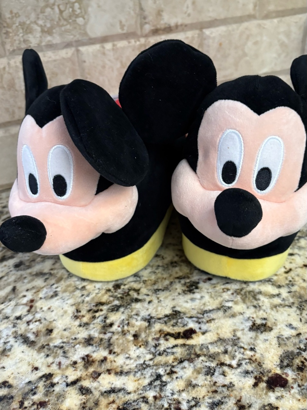 Disney Mickey Mouse Plush Slippers in Black, Yellow, Peach